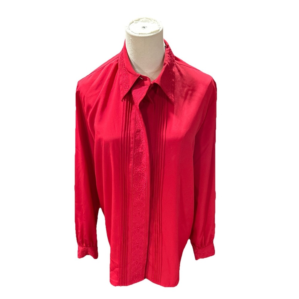 Jaclyn Smith Dress Shirt Top 12 Women's Red Button Long Sleeves
